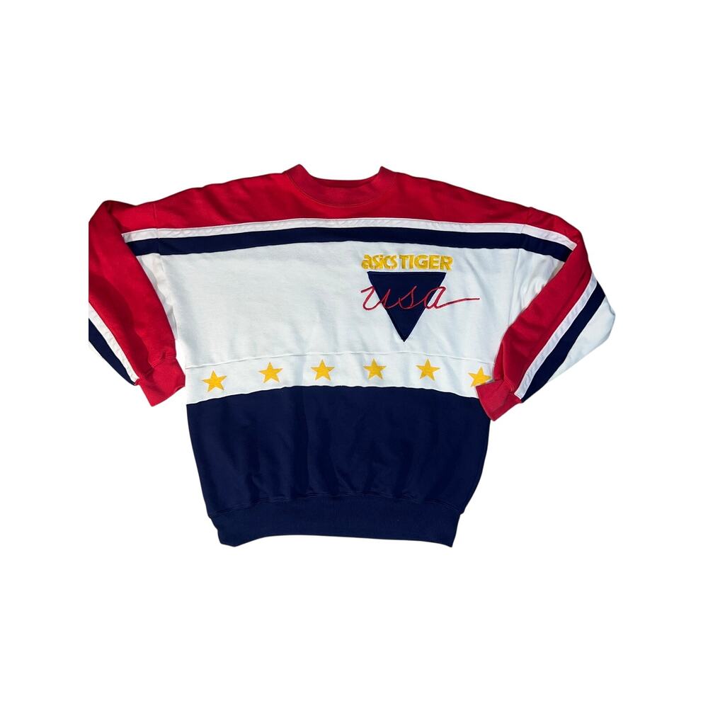 Vintage Asics Tiger USA embroidered color block crewneck sweatshirt sportswear